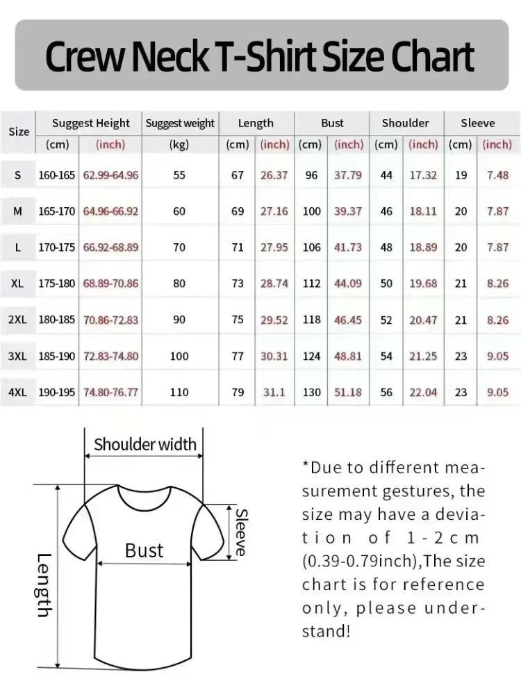 Crew neck talla chart with cm and inch measurements for rapper delaossa la madruga hip hop streetwear cotton t shirt sizes s to 4xl