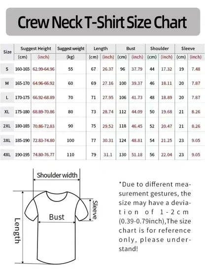 Crew neck talla chart with cm and inch measurements for rapper delaossa la madruga hip hop streetwear cotton t shirt sizes s to 4xl