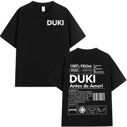 Black duki ADA tour merch t-shirt with white graphic print cotton oversized hip hop streetwear short sleeve shirt