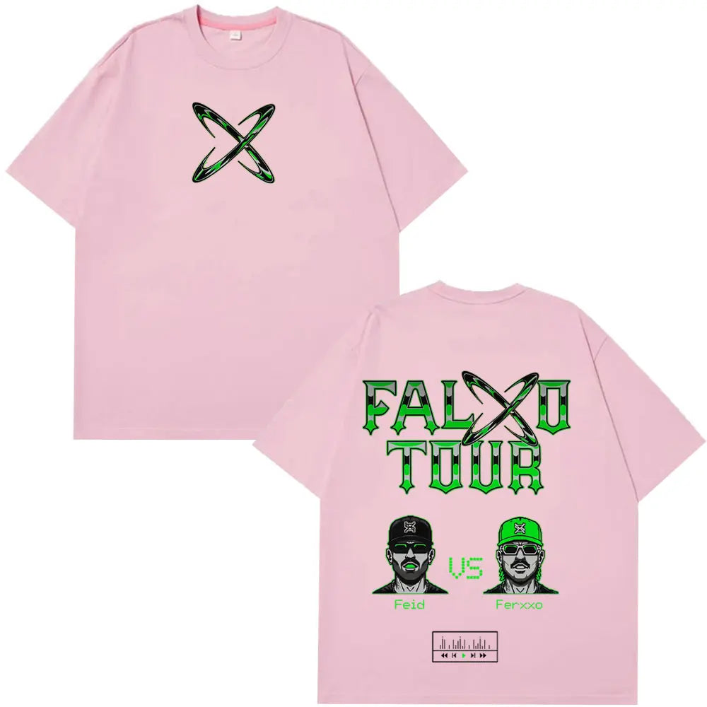 Pink rapper feid ferxxo tour 2026 print t-shirt with green graphic design casual cotton oversized summer casual cotton