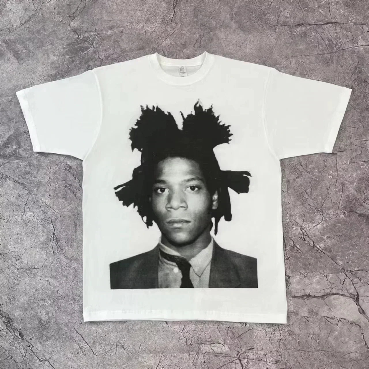 White cotton t-shirt featuring a rapper frank retro black and white portrait for hip hop ocean blond fashion oversized style