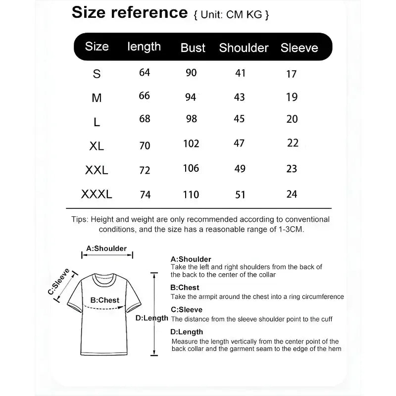 Size reference chart for rapper frank retro graphic t shirt showing measurements in cm and kg for hip hop ocean album clothing sizes s to xxxl