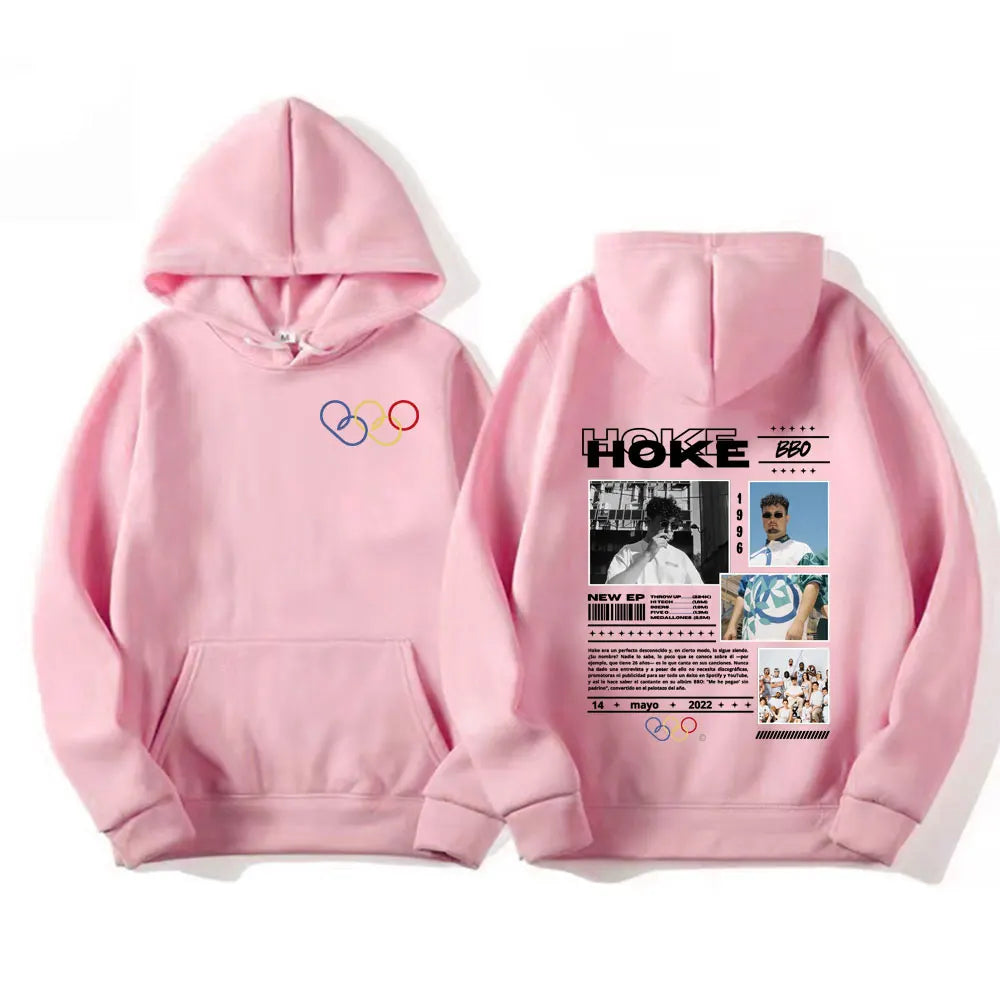 Back view of pink rapper hoke bbo album tour cover hoodie featuring graphic design and long sleeve pullover high quality material