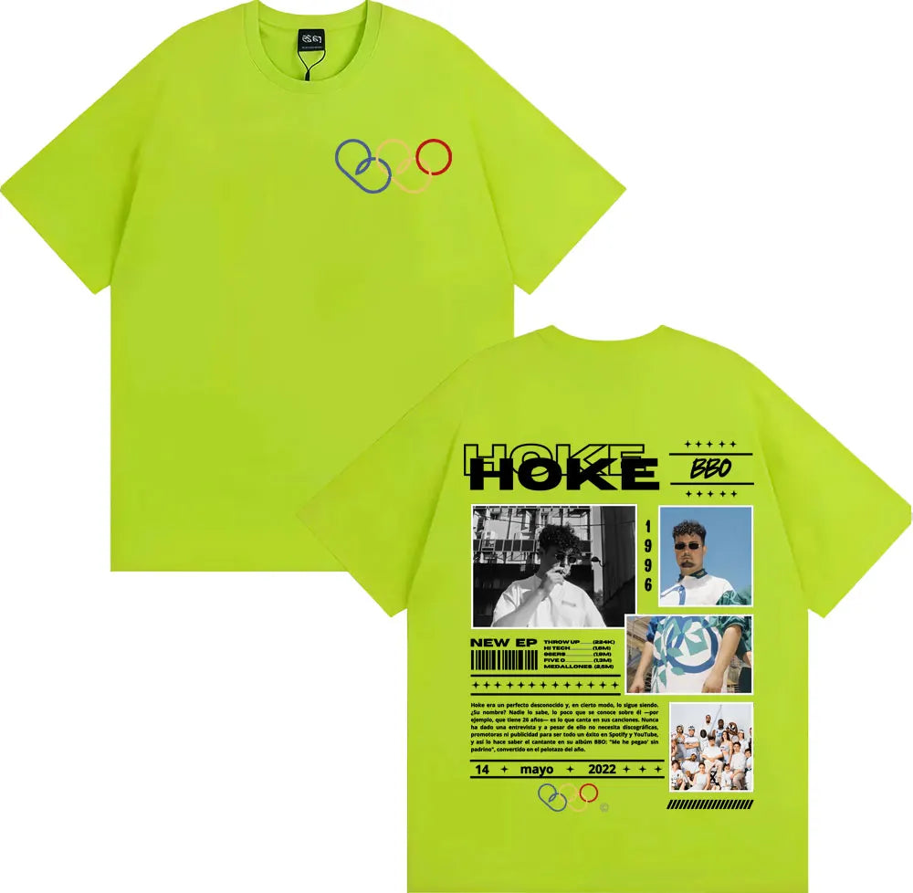 Bright neon green unisex fashion casual t-shirt showing the back with rapper hoke bbo album graphic design clothing hip hop