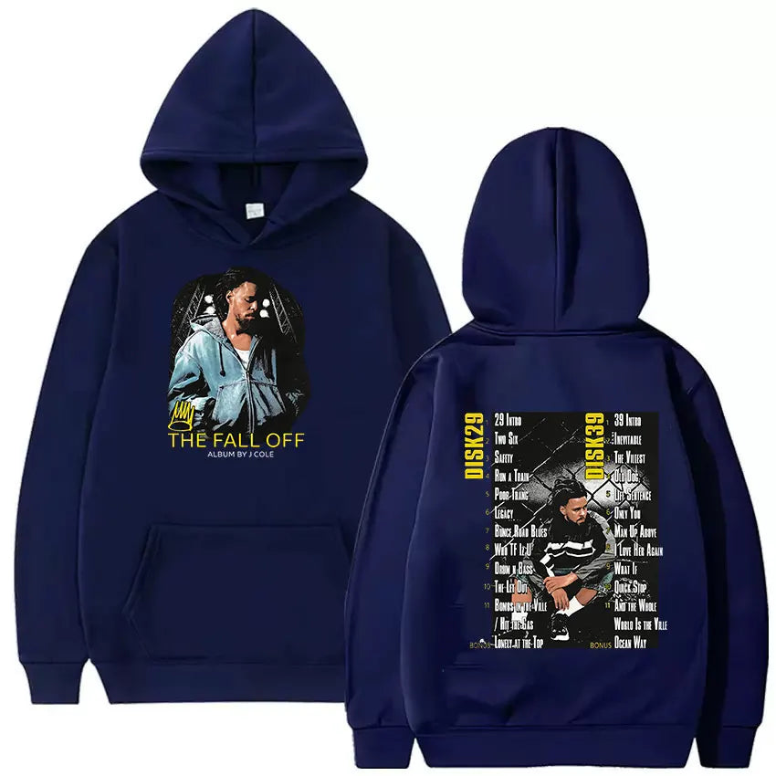 Navy blue vintage gothic sweatshirt featuring j graphic print hip hop oversized hoodies streetwear for men and women