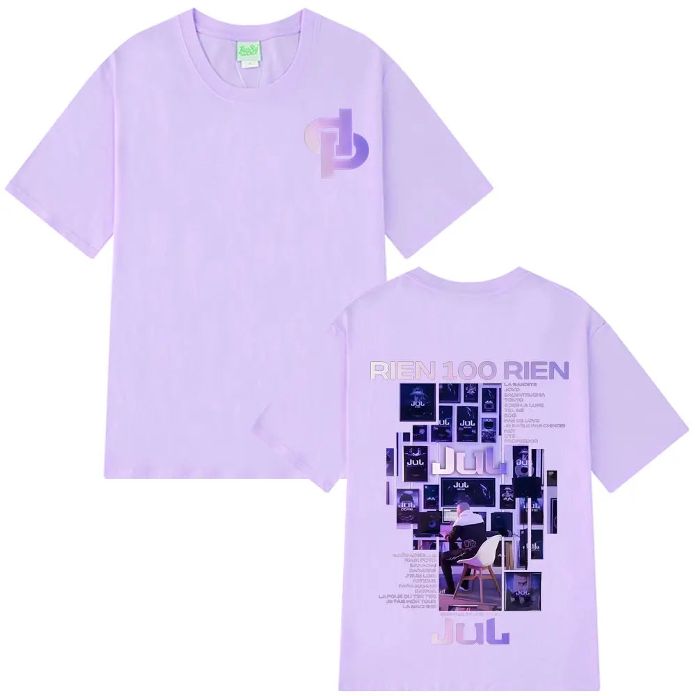 Light purple rapper jul rien album tour graphic tee hip hop design 100 cotton short-sleeved loose t-shirt