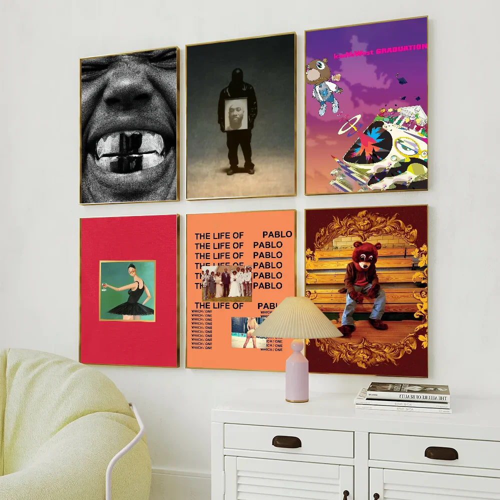 Pastel lavender ceramic table lamp with pleated shade featured in rapper k-kanye w-west bully album poster wall decoration