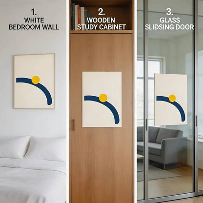 Minimalist abstract rap west music album removable wall decal with navy blue curve and yellow circle for commercial decor