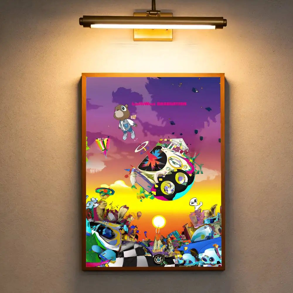 A vibrant removable wall decal featuring rapper k-kanye west music album artwork for home and commercial decor