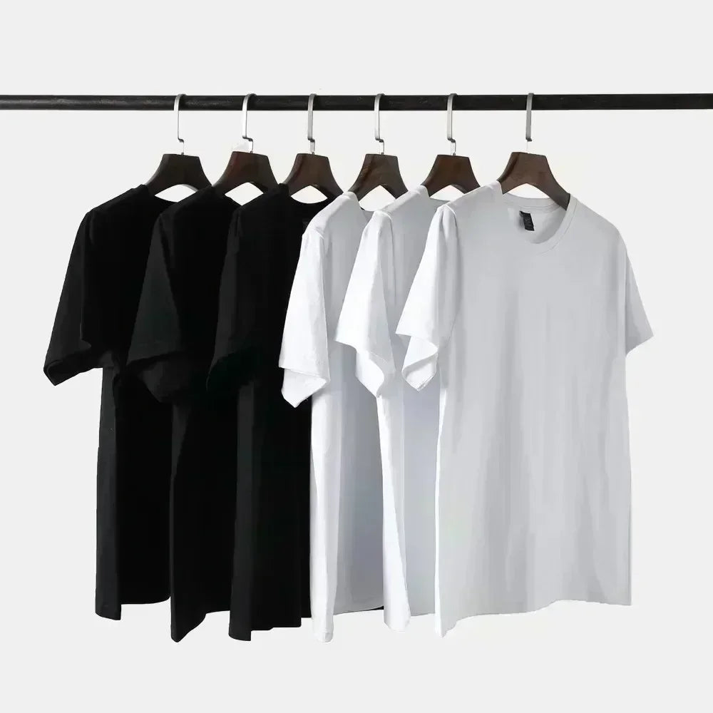 A set of minimalist black and white cotton crew neck t-shirts featuring rapper kanye west vultures hip hop fashion design