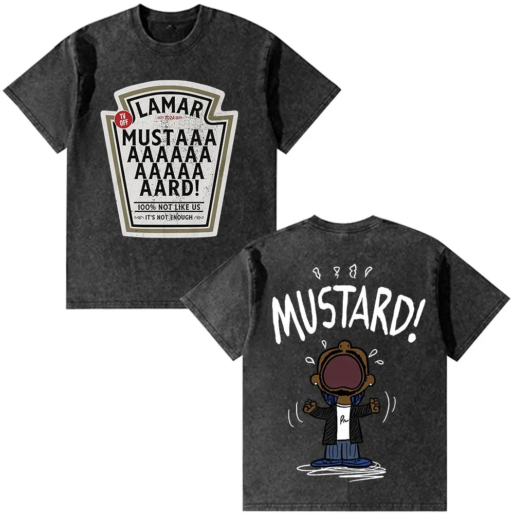 Black cotton vintage washed oversized t-shirt featuring rapper kendrick lamar graphic design with hip hop style