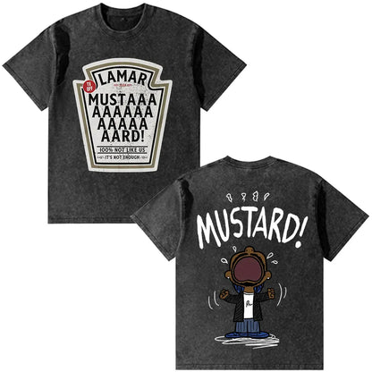 Black cotton vintage washed oversized t-shirt featuring rapper kendrick lamar graphic design with hip hop style