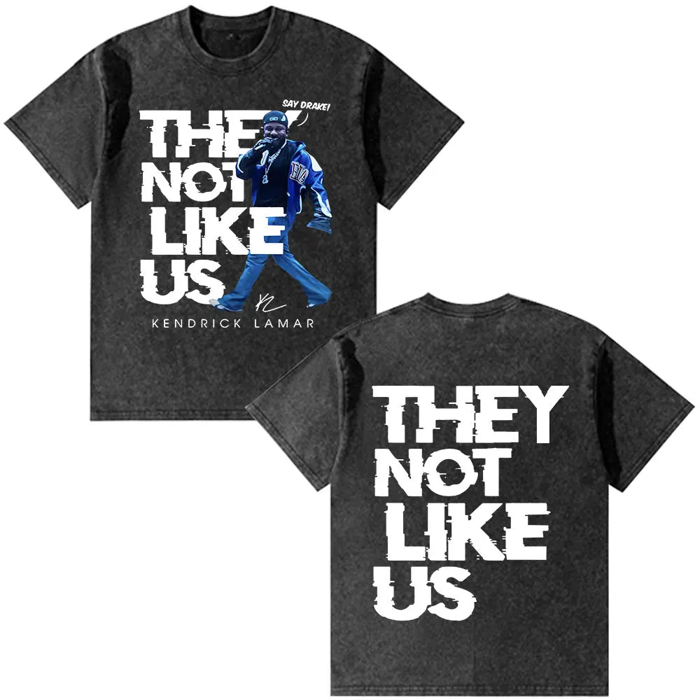 Black distressed cotton t-shirt featuring rapper kendrick lamar graphic with vintage washed oversized fashion hip hop style