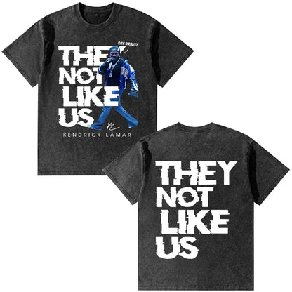 Black distressed cotton t-shirt featuring rapper kendrick lamar graphic with vintage washed oversized fashion hip hop style