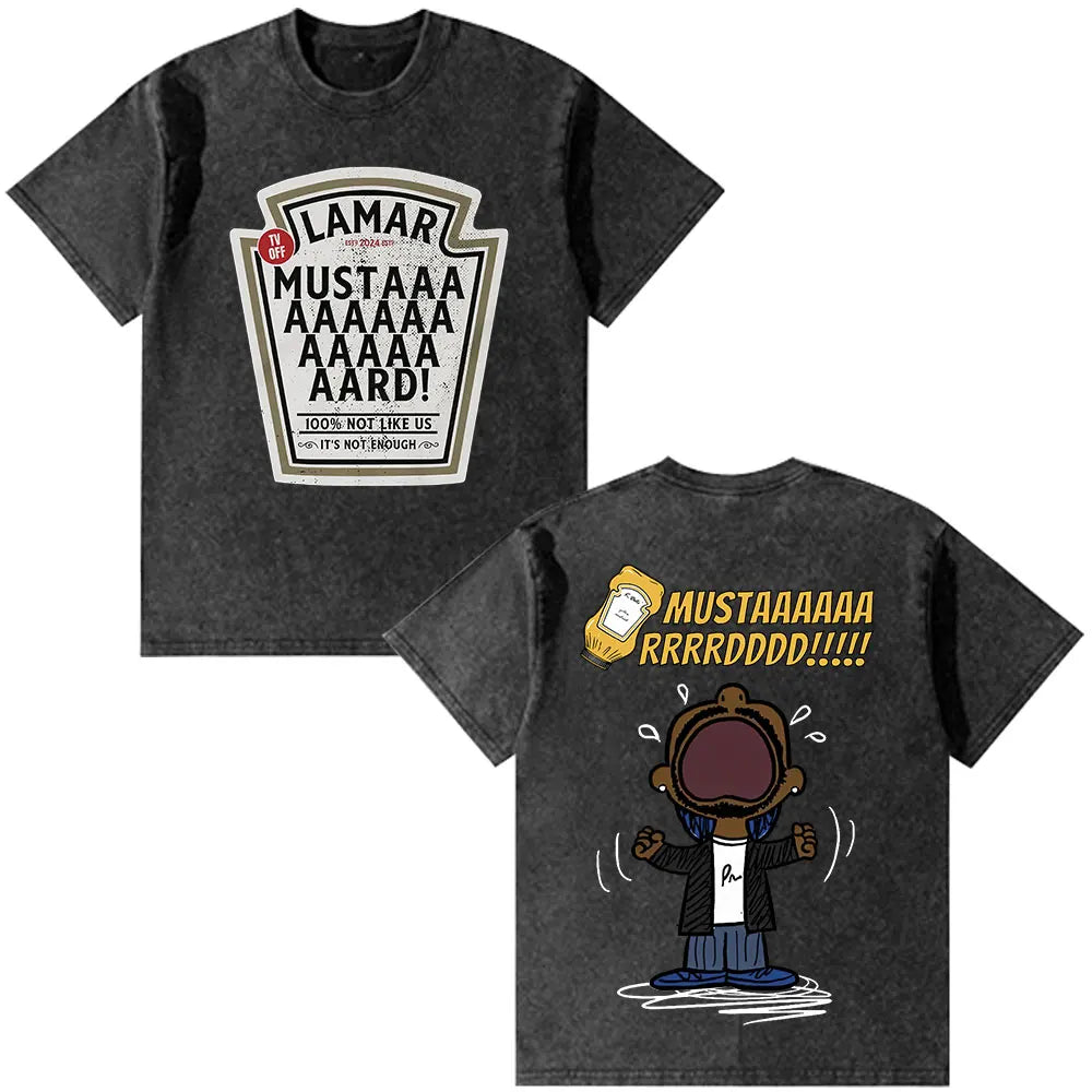 Black distressed cotton t-shirt featuring rapper kendrick lamar graphic print vintage washed oversized fashion hip hop style