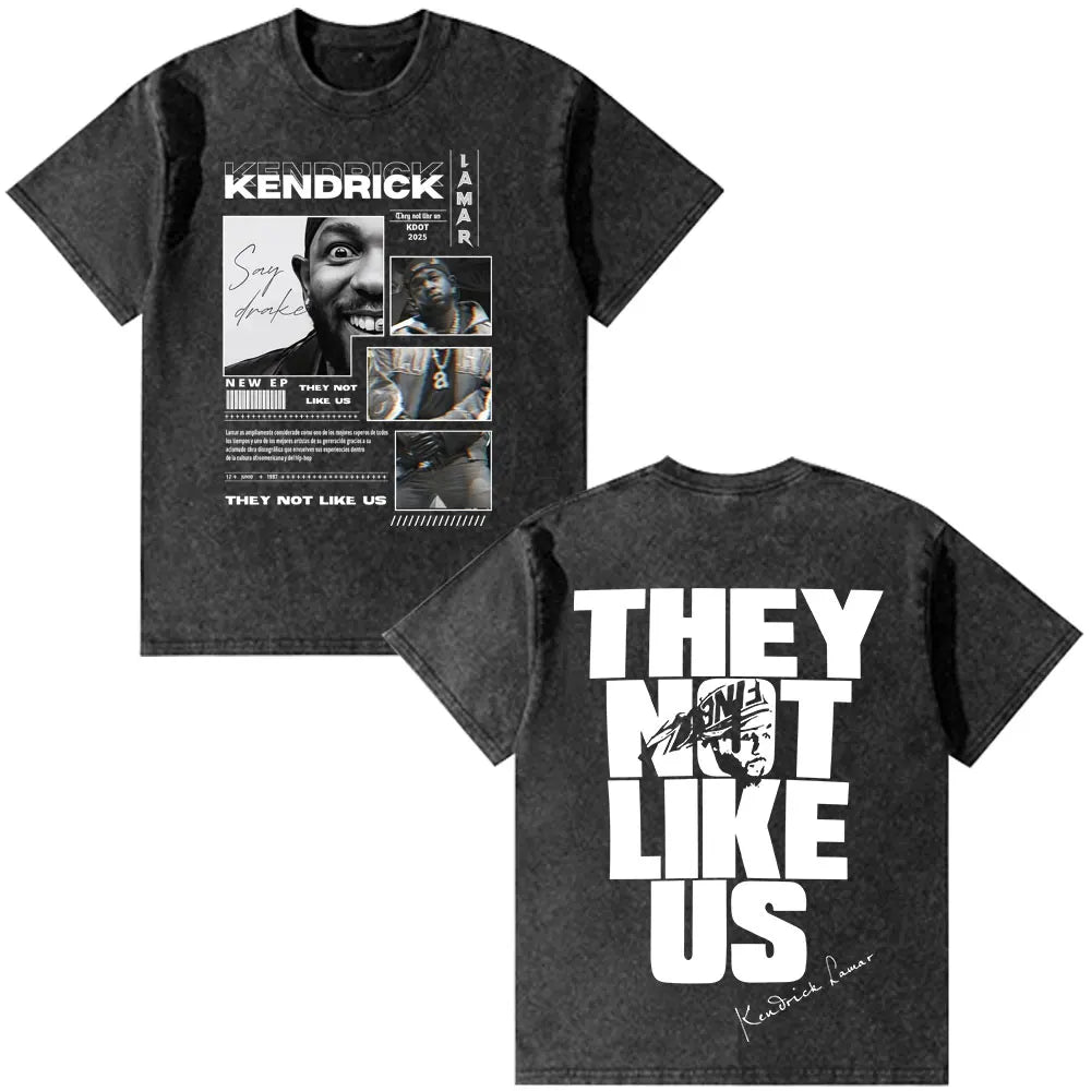 Black distressed cotton t-shirt featuring rapper kendrick lamar graphic and vintage washed oversized hip hop fashion design