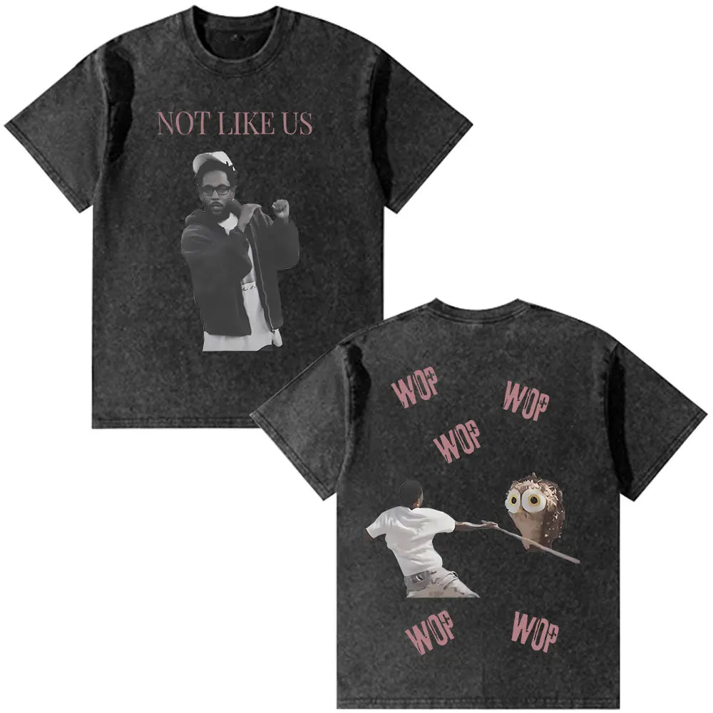 Black distressed cotton oversized t-shirt with rapper kendrick lamar vintage washed fashion hip hop graphic design