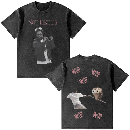 Black distressed cotton oversized t-shirt with rapper kendrick lamar vintage washed fashion hip hop graphic design