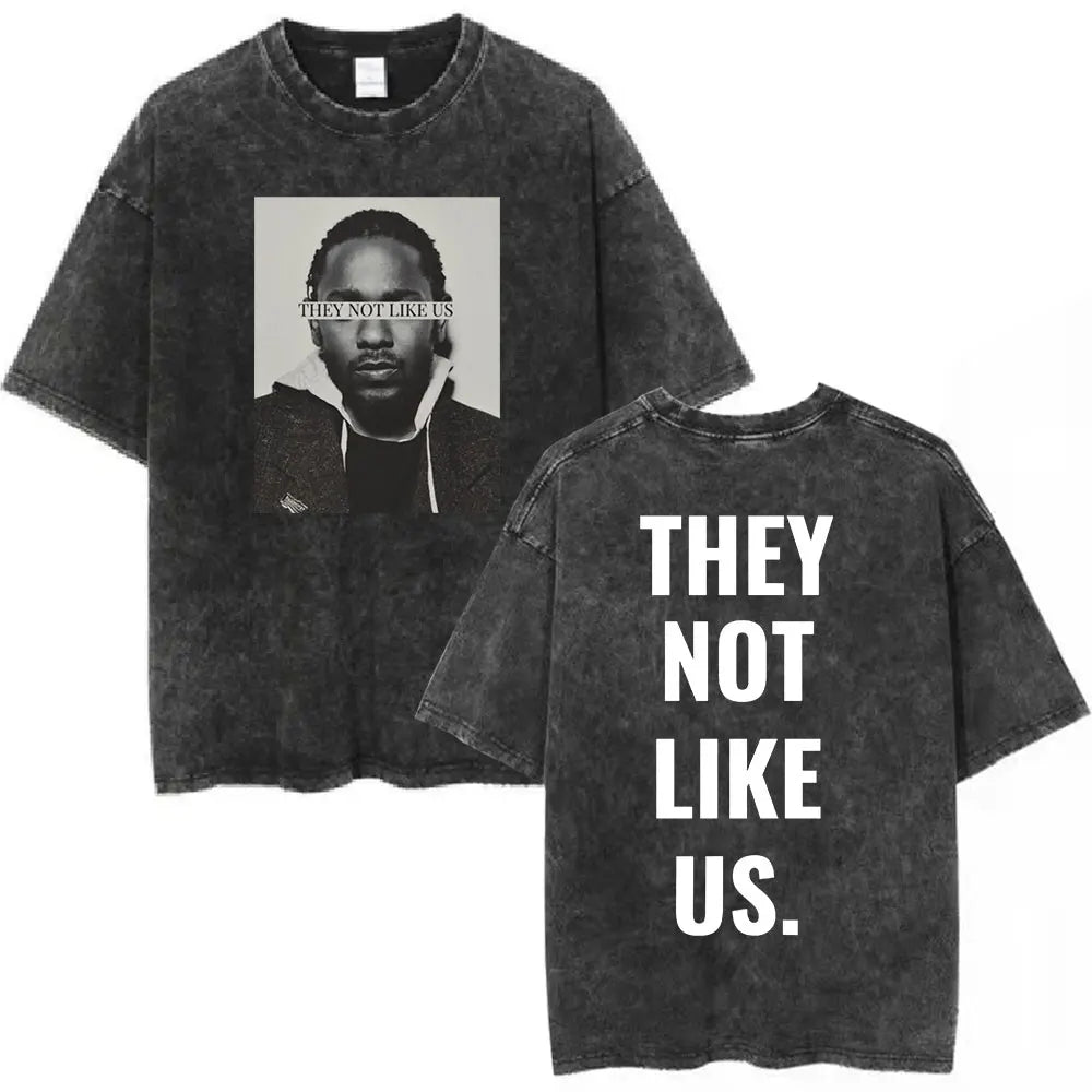 Black distressed cotton t-shirt with rapper Kendrick Lamar butterfly graphic front and hip hop streetwear text back