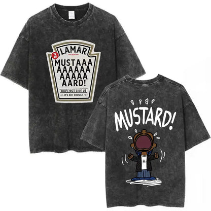 Black distressed cotton t-shirt with rapper kendrick lamar hip hop streetwear mustard-themed butterfly graphic