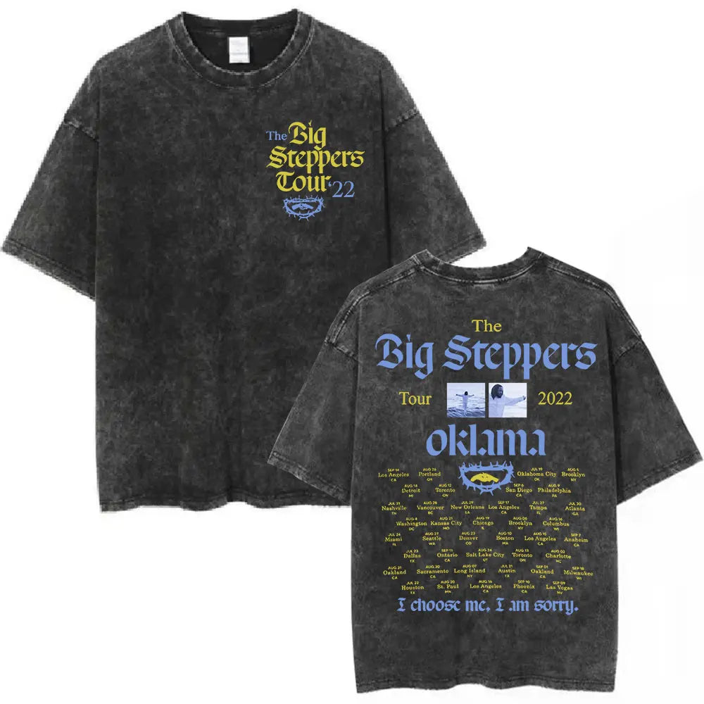 Black distressed cotton t shirt featuring rapper kendrick lamar butterfly graphic in yellow and blue vintage hip hop streetwear