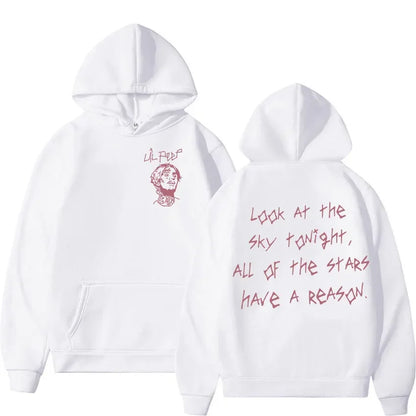 White hoodie featuring a pink rapper lil peep graphic and lil peep tour phrase perfect for hoodie hip hop fashion