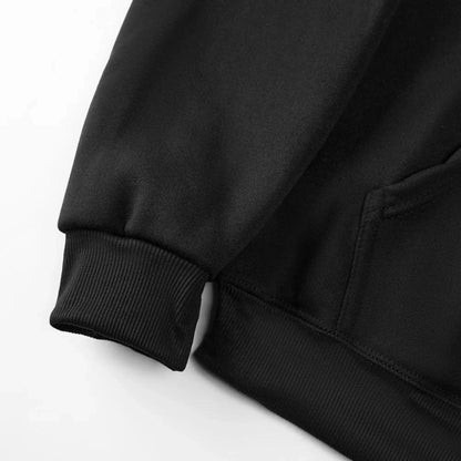Black cotton rapper mgk lost hoodie with ribbed cuffs and front pocket vintage hip hop sleeve oversized y2k design