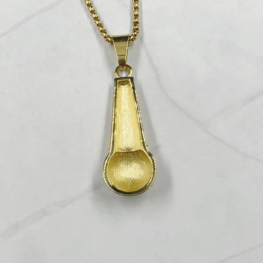 Gold tone microphone stainless steel necklace pendant men featuring a textured brushed finish with gold color rhinestone accents