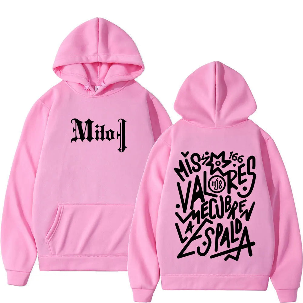 Pink oversized gothic punk hoodie with milo j fashion graphic print front and back casual vintage pullover top