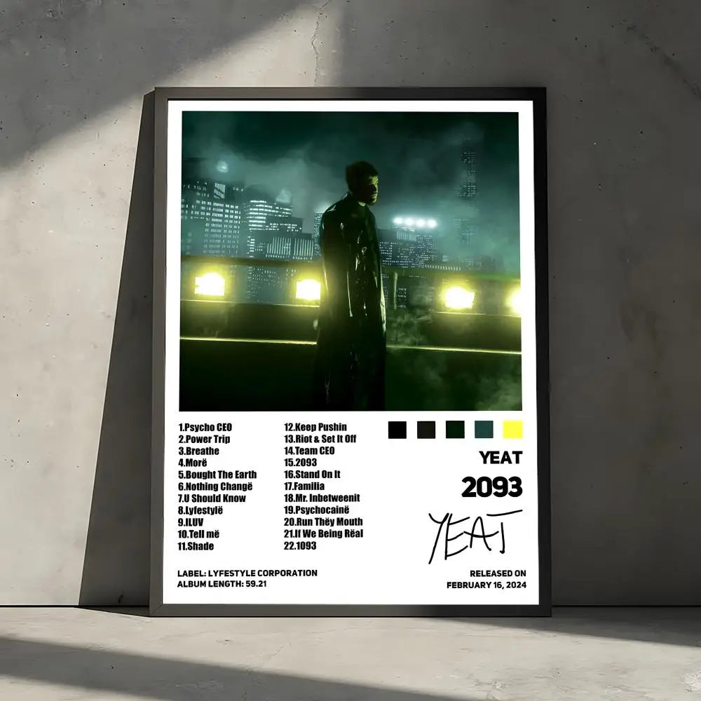 Black-framed rapper music pop album poster decorative wall featuring moody cityscape art stickers mural photo print