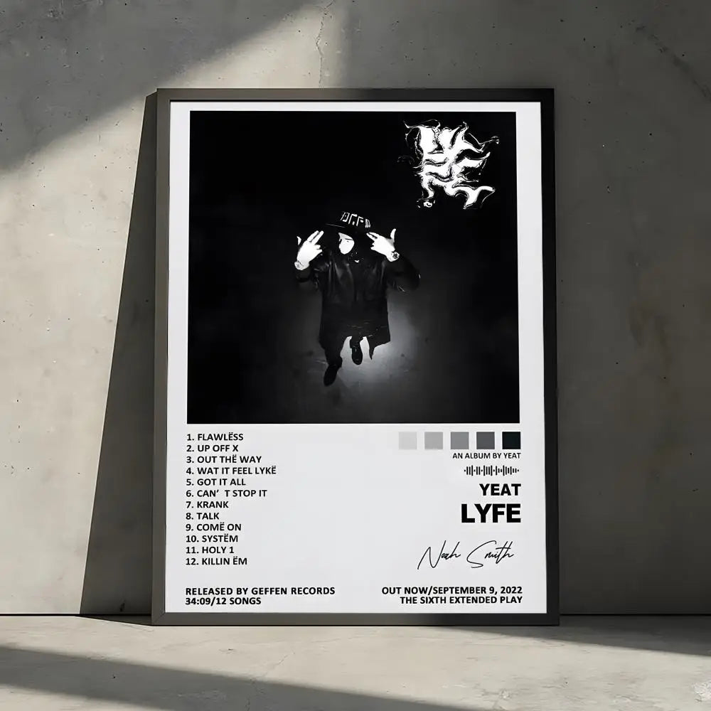 Black and white yeat lyfe album poster decorative wall art stickers mural photo print for home living room decor