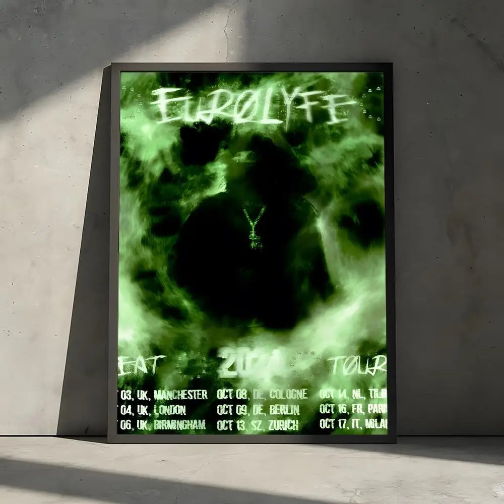 A framed green smoky eirolyfe poster decorative wall art stickers mural photo print with 2024 tour dates for home decor