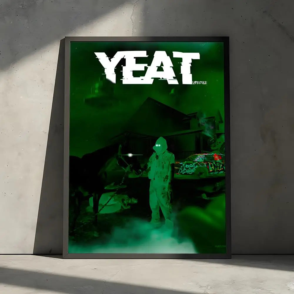 A framed green-toned yeat poster decorative wall art stickers mural photo print for home living room hallway decor
