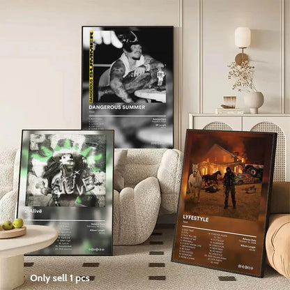Three framed rapper music pop album poster decorative wall art stickers mural photo prints for home decor