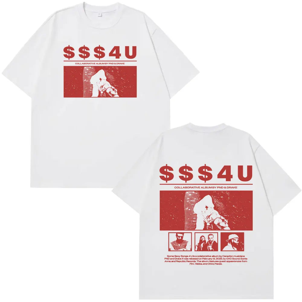 White cotton hip hop vintage sss4u tees mens featuring bold red graphic print from rapper PARTYNEXTDOOR and Drake