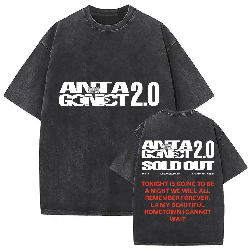 Black distressed cotton t-shirt featuring bold white and red playboi carti antagonist graphic for gothic hip hop fans