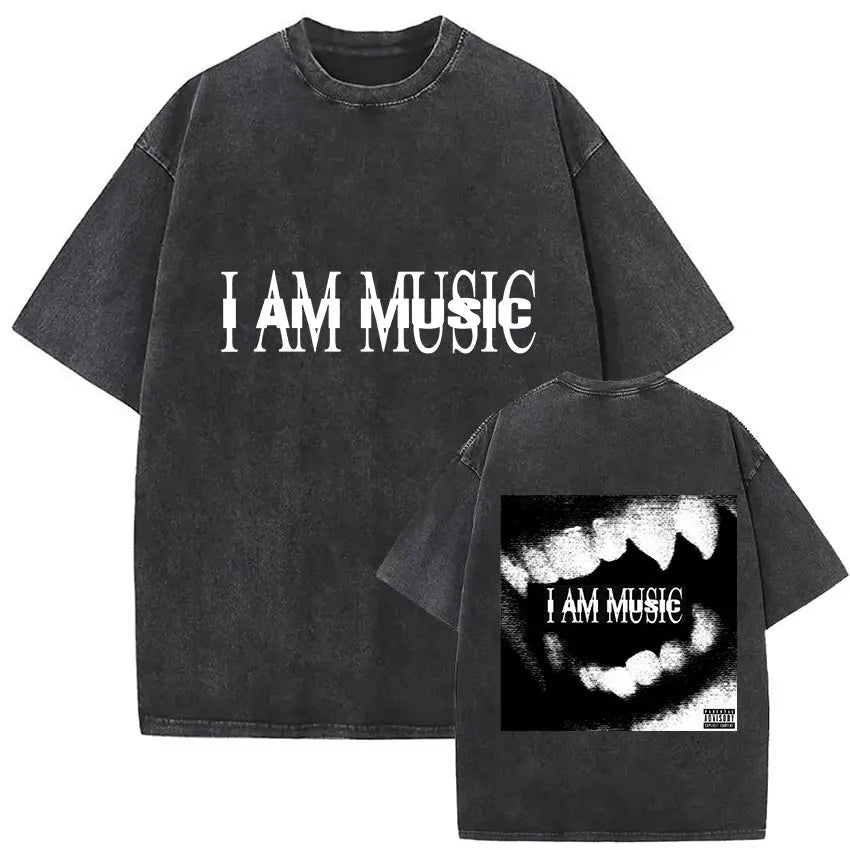 Black oversized rapper playboi carti antagonist tour t-shirt with i am music print front and teeth graphic back gothic hip hop
