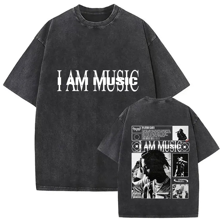 Black oversized rapper playboi carti antagonist tour 2025 gothic hip hop t shirt with front print and back artist graphic