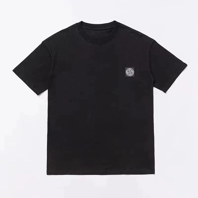 Black short-sleeved rapper playboi carti t-shirt with subtle cover graphic print logo and hip hop oversized fit