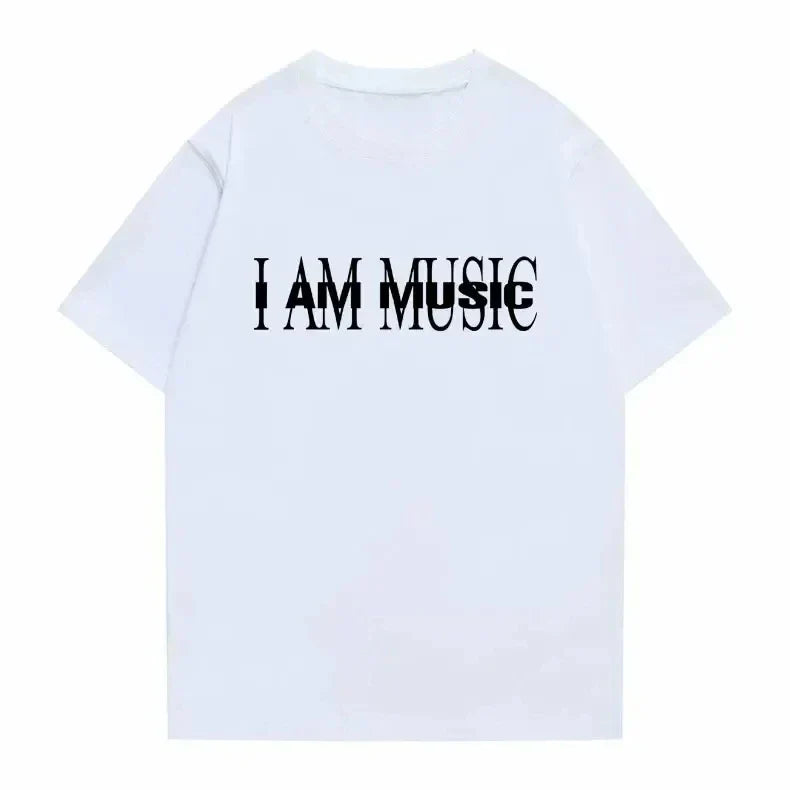 White short-sleeved graphic print tshirt for women hip hop featuring rapper playboi carti i am music print on back