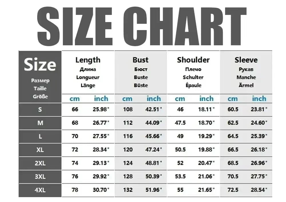 Size chart in centimeters and inches for rapper playboi carti opium ken carson hip hop pullovers from s to 4xl sizes