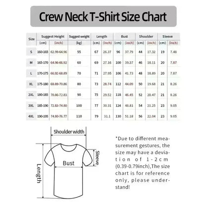 Crew neck rapper playboi carti t-shirt size chart in cm and inches for aesthetic hip hop graphic music album tees s to 4xl