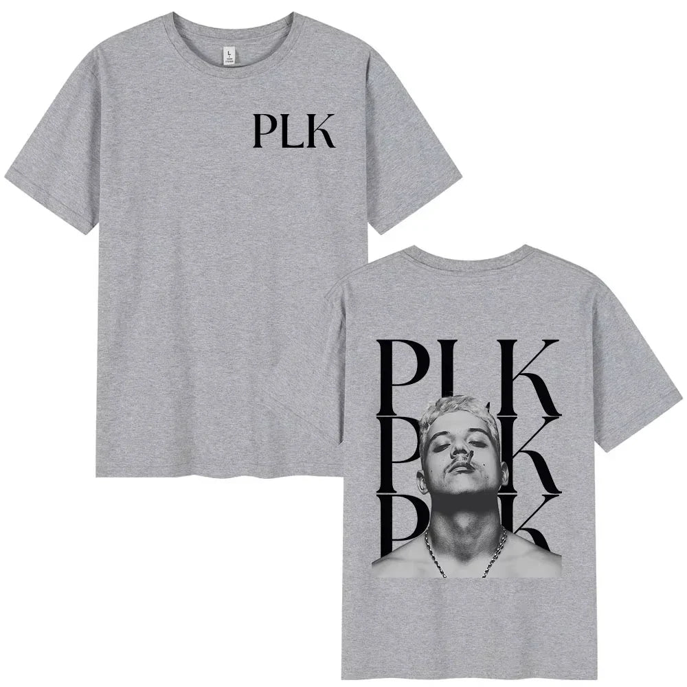 Gray heathered cotton rapper plk portrait tshirt with black graphic print for summer hip hop shirt fan gifts