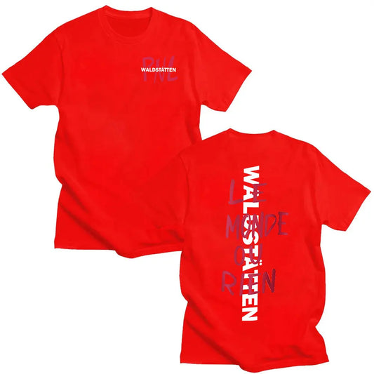 Red cotton rapper PNL waldstätten printed short sleeve t shirt for men and women casual hip hop fashion use back view