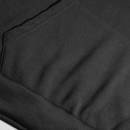 Black fabric pocket with ribbed trim on rapper quevedo buenas noches vintage casual unisex zip up hoodie