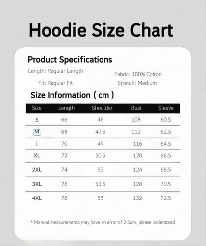 The rapper quevedo buenas noches zipper hoodie size chart shows measurements for s to 4xl in 100% cotton regular fit