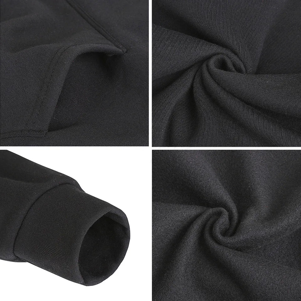 Black fleece-lined rapper quevedo tour casual oversized hooded sweatshirt with ribbed cuffs made of quality fashion clothing