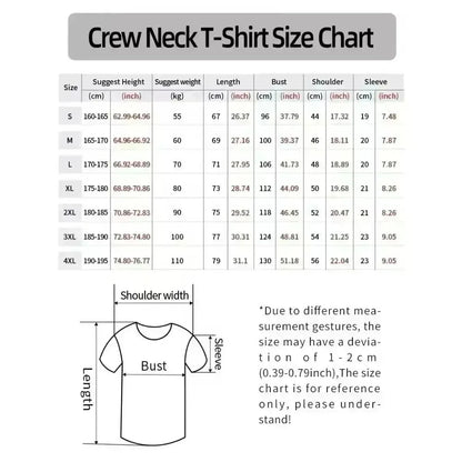 Crew neck t-shirt size chart in cm and inches for rapper rauw alejandro vintage fashion sweatshirt hip hop halbum sizes s to 4xl