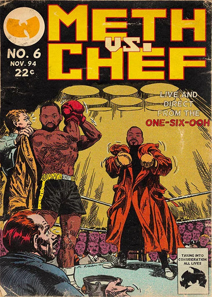 Vintage comic book cover poster canvas printing featuring yellow title meth vs for rapper singer eminem wall decor with order protection time
