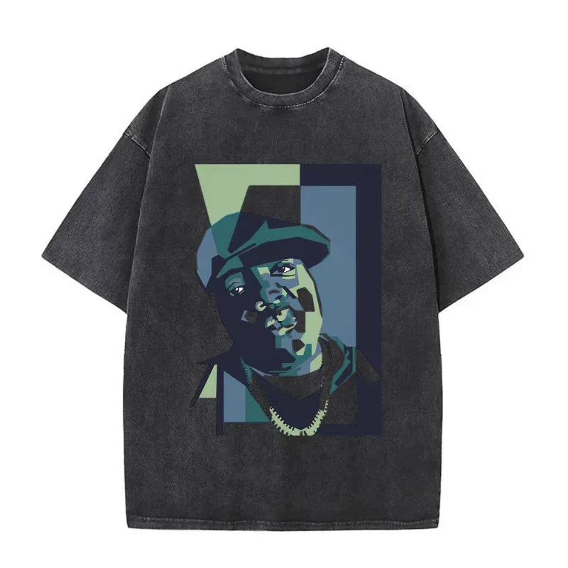 Black oversized dangerous vintage washed t-shirt featuring a biggie smalls tshirt graphic with teal hip hop tees accents